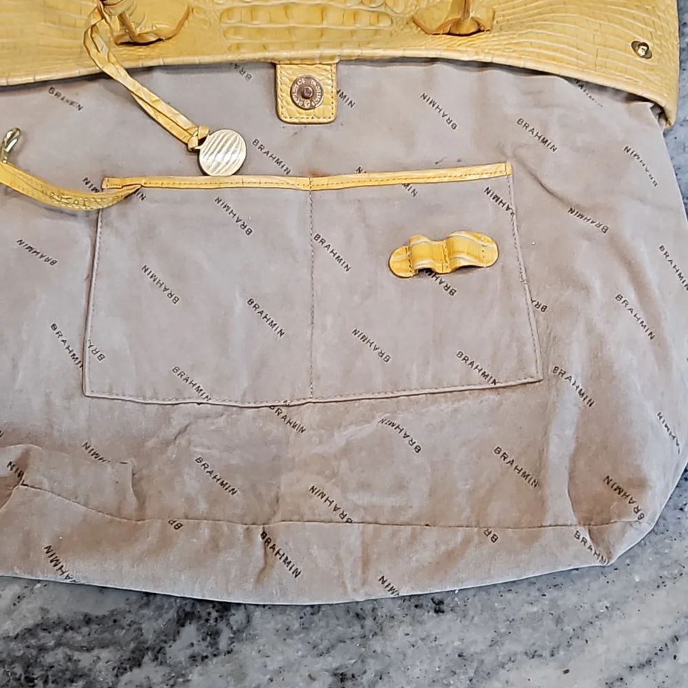 Brahmin Large Bailee YELLOW Crocodile Embossed Tote bag